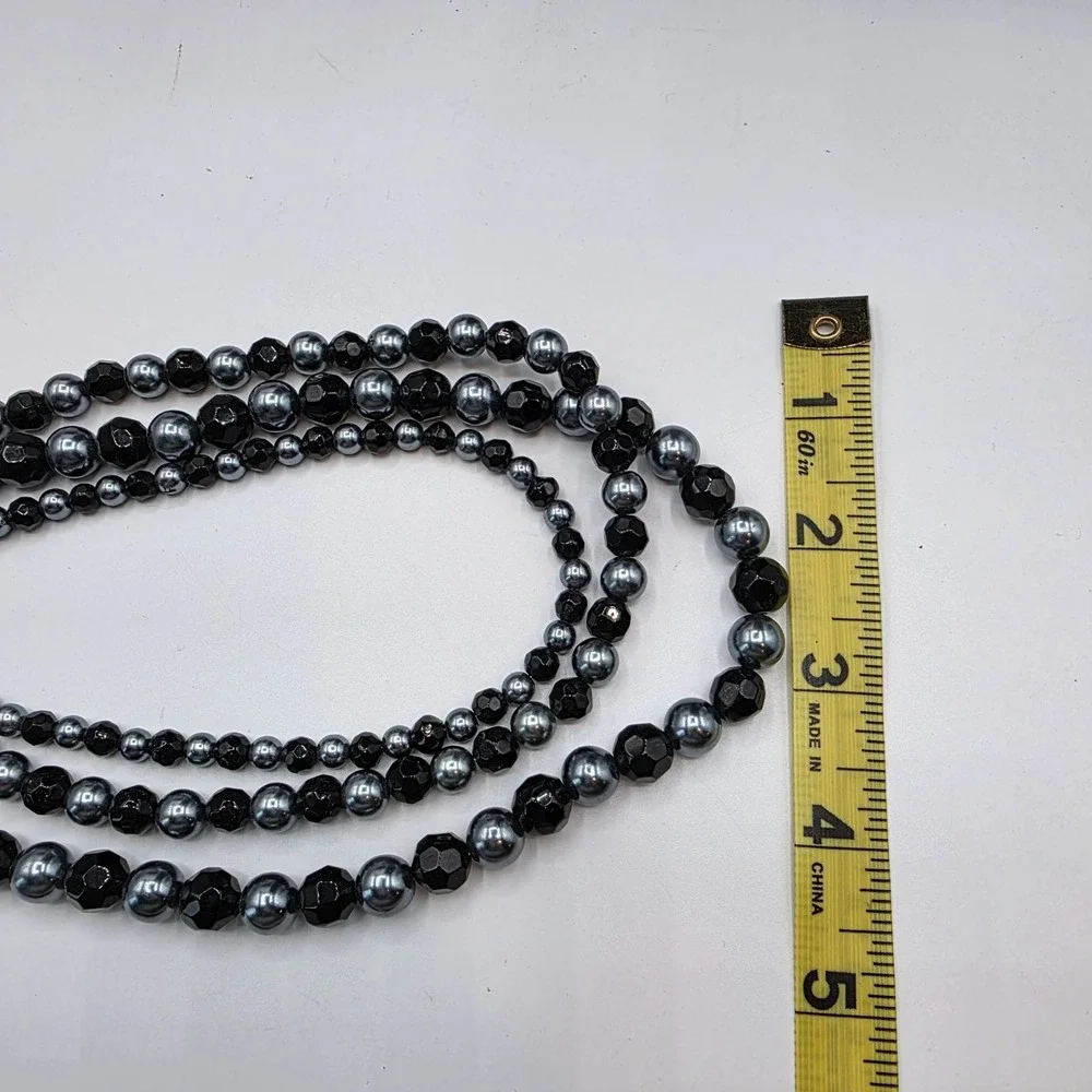 Premier Designs‎ Multi-Strand Beaded Necklace Black Grey Crystal Toggle Clasp